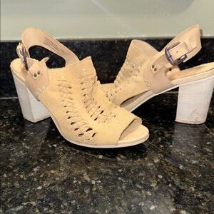 Naughty Monkey Tan & white suede Heels